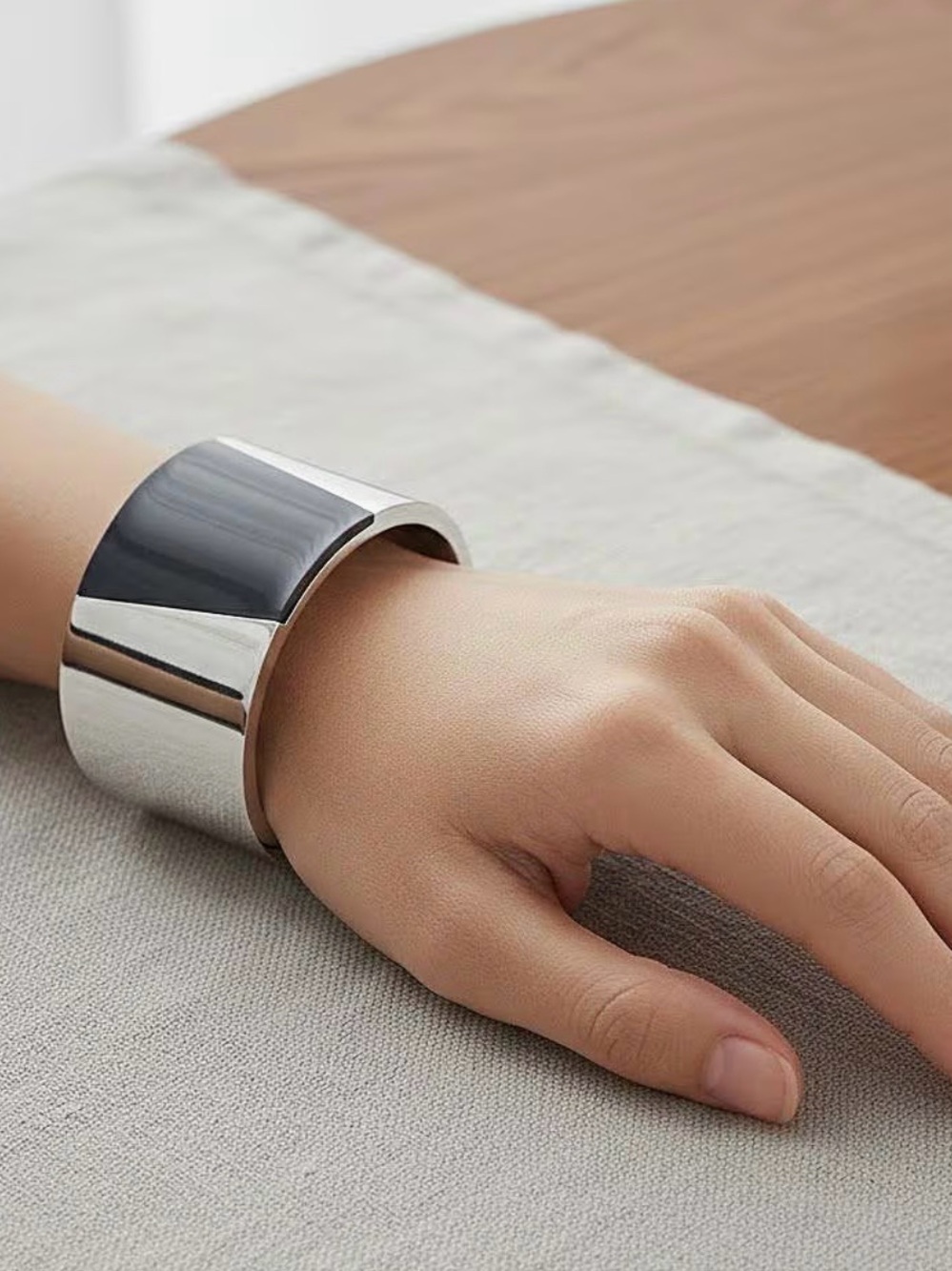 NWT Calvin Klein Black Mixed Media Wide Cuff Bracelet